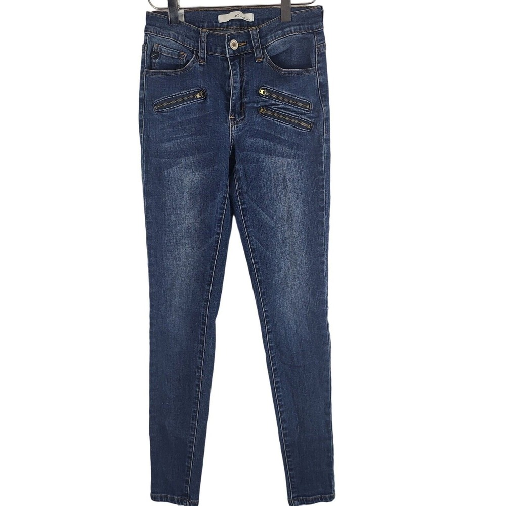 Kancan Jeans 3/25 Womens Mid Rise Skinny Leg Medium Wash Zipper Pockets